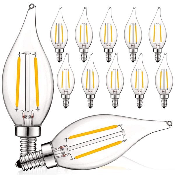 CA11 LED Light Bulbs 4W (40W Equivalent) 400LM 2700K Warm White Dimmable E12 Candelabra Base 12-Pack, Luxrite, Mfr#: LR21573-12PK
